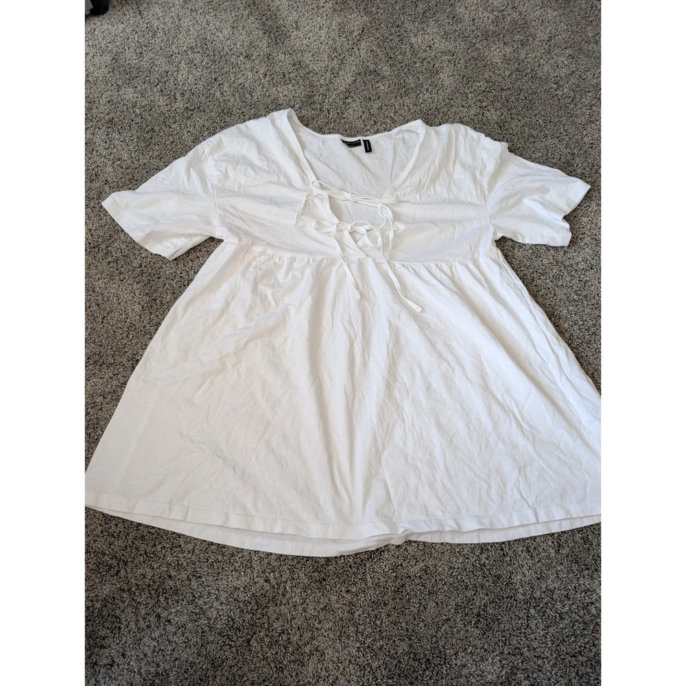 ASOS DESIGN White Cotton Tie Front Babydoll‎ Peplum Top Short Sleeve US 6